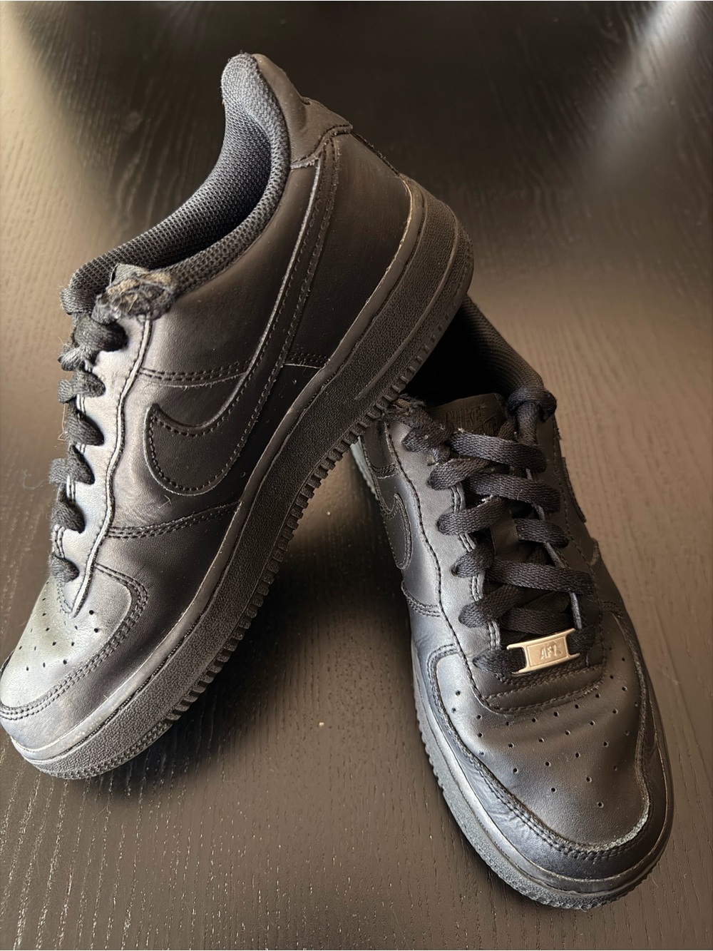 Nike Air Force 1 All-Black Leather Low-Top Sneakers Size 6.5 Youth